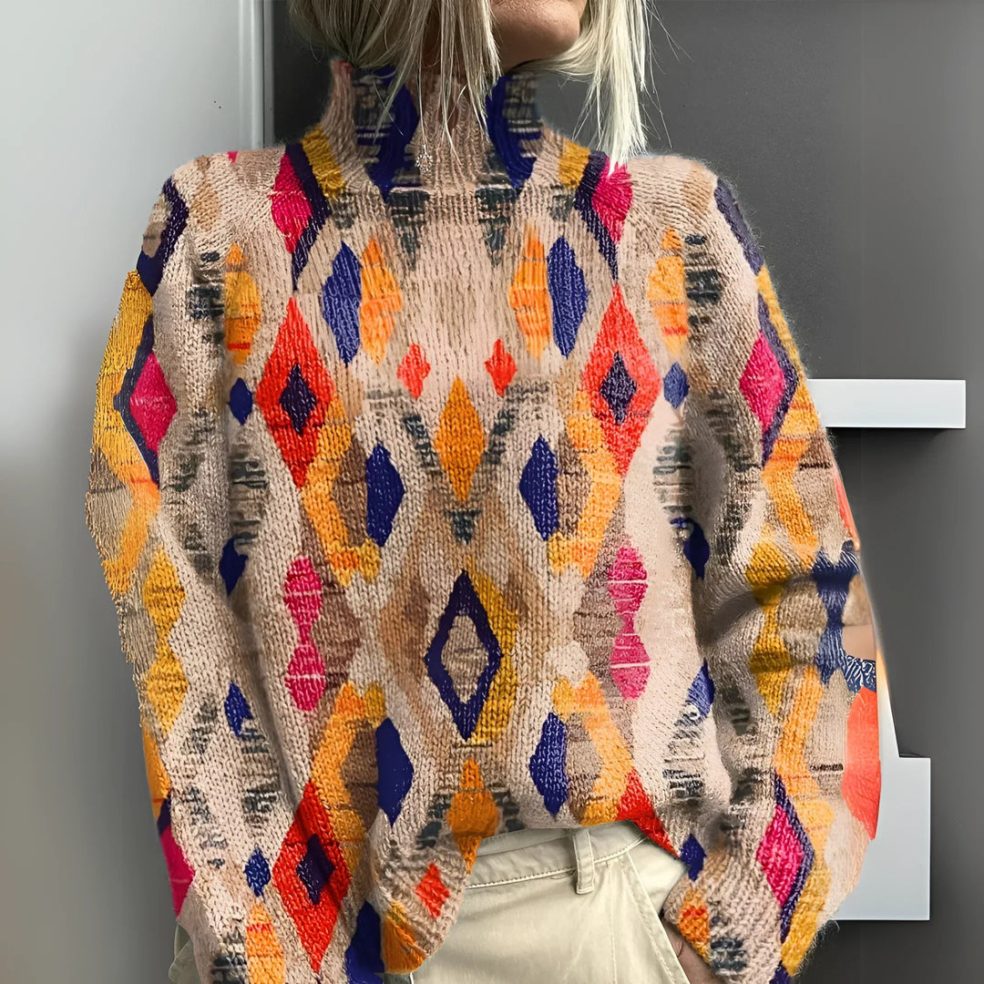 Giuliana™ | Dolcevita in maglia con rombi geometrici