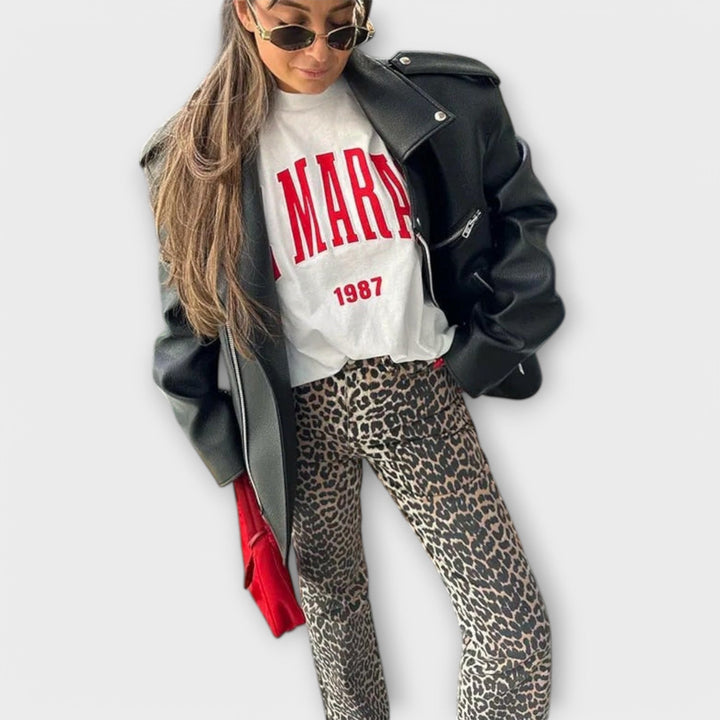 Loretta | Jeans Vintage con Motivo Leopardo